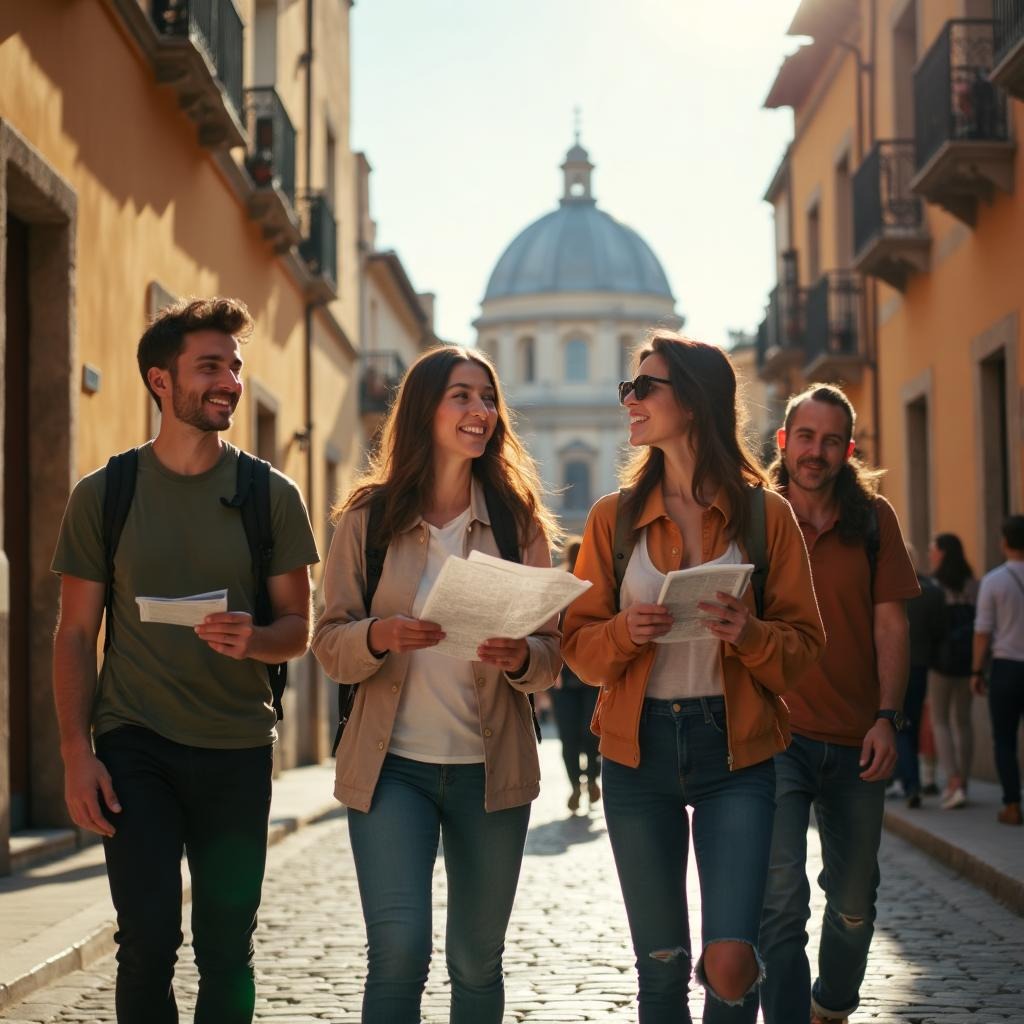 Grupo de estudiantes felices en España
